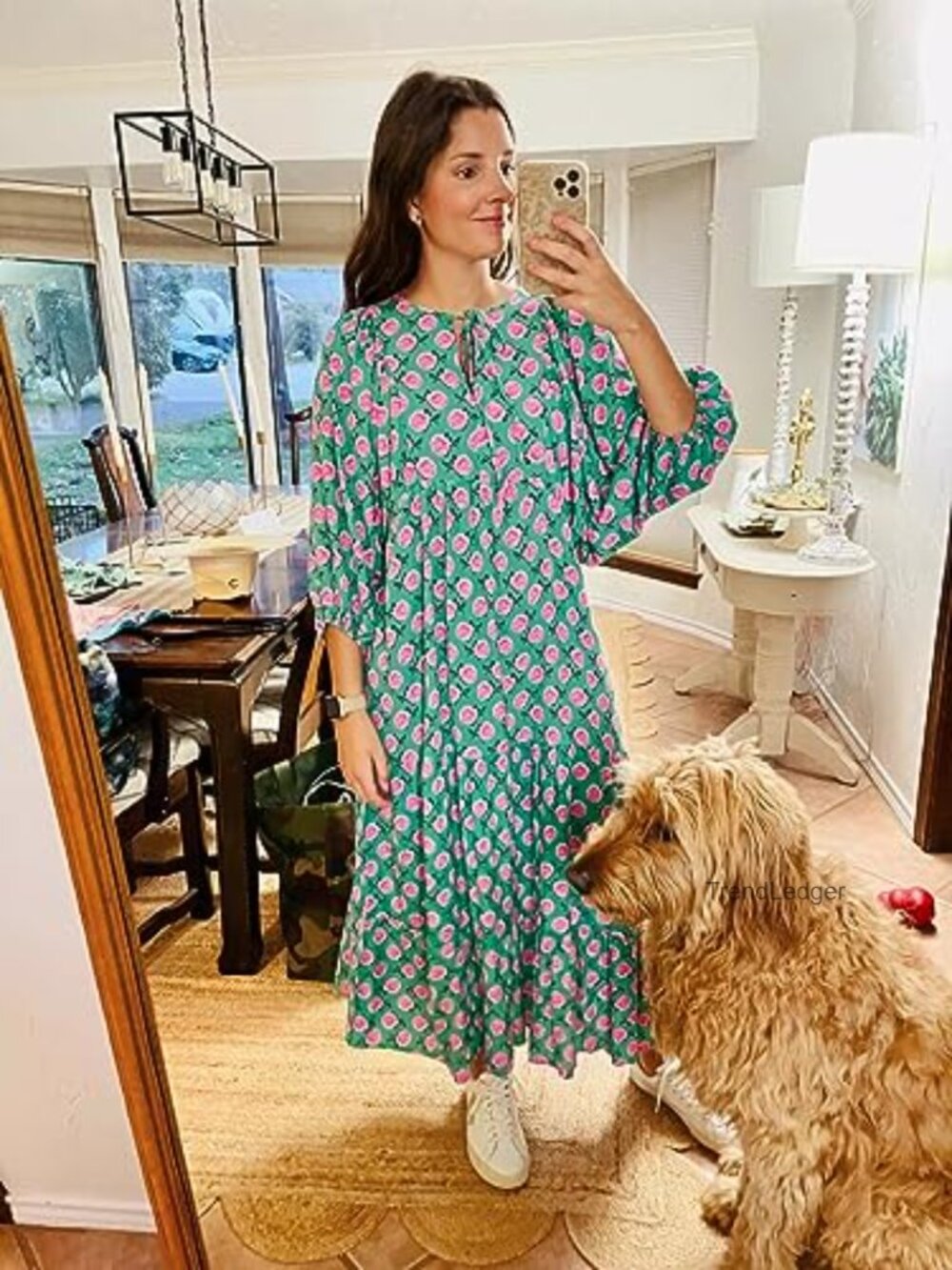 Loose Fit V Neck Half Sleeve Bohemian Maxi Dress - Picture 5 of 7